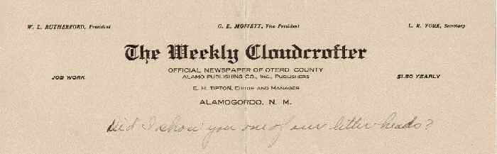 Cloudcroft Newspaper Letterhead